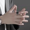 Fashionable Retro Domineering Men's Simple Square Black Agate Punk Hip-hop Street Silver Ring