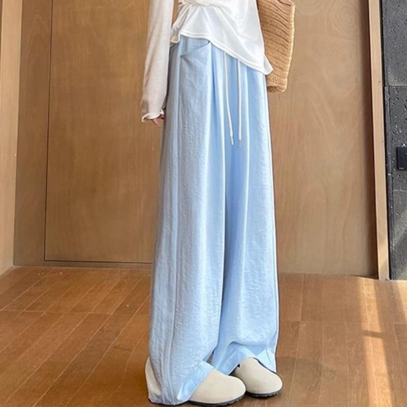 Blue Wide Leg Pants for Women Summer High Waist Drape Straight Loose Lazy Cloud Pants