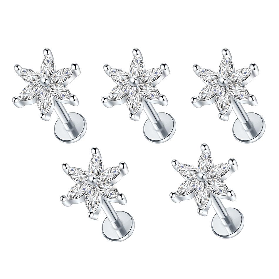 1/5PCS Steel 16G Cluster Marquise CZ Tragus Helix Stud Conch Lobe Rook Cartilage Leaf Flat Back Labret Stud Earrings Jewelry
