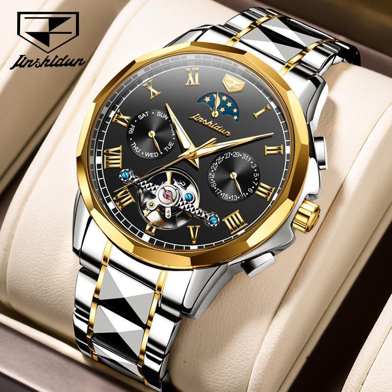 JINSHIDUN New Business and Leisure Men's Watch Tourbillon Waterproof Luminous Multifunctional Mechanical Watch Men's Watch