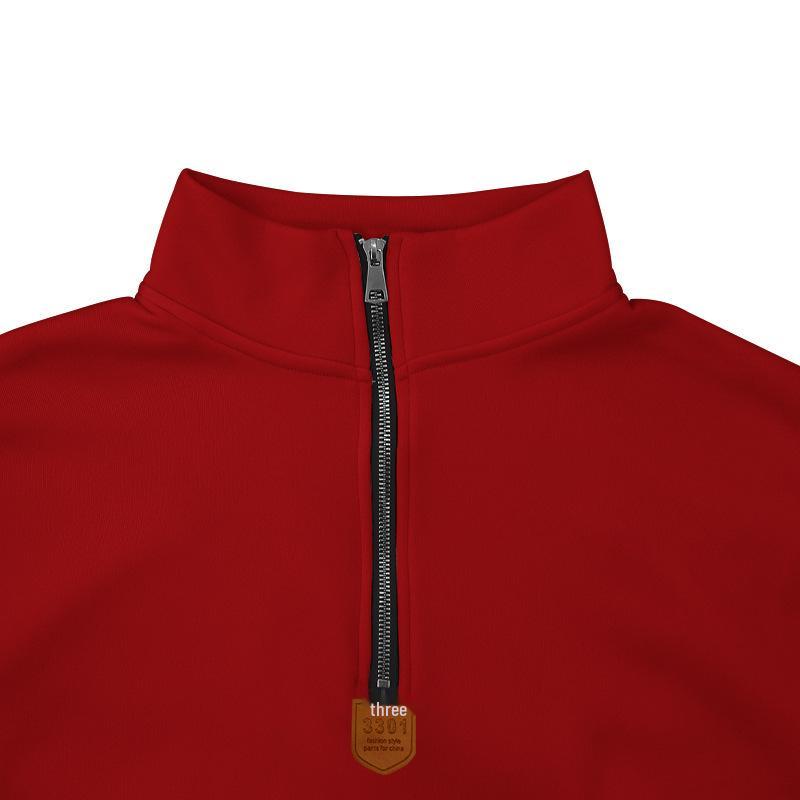 Cross2023 Men's Autumn/Winter Slim Fit Velvet Hoodie - Solid Color, Long Sleeve, Half Zip, Stand Collar.