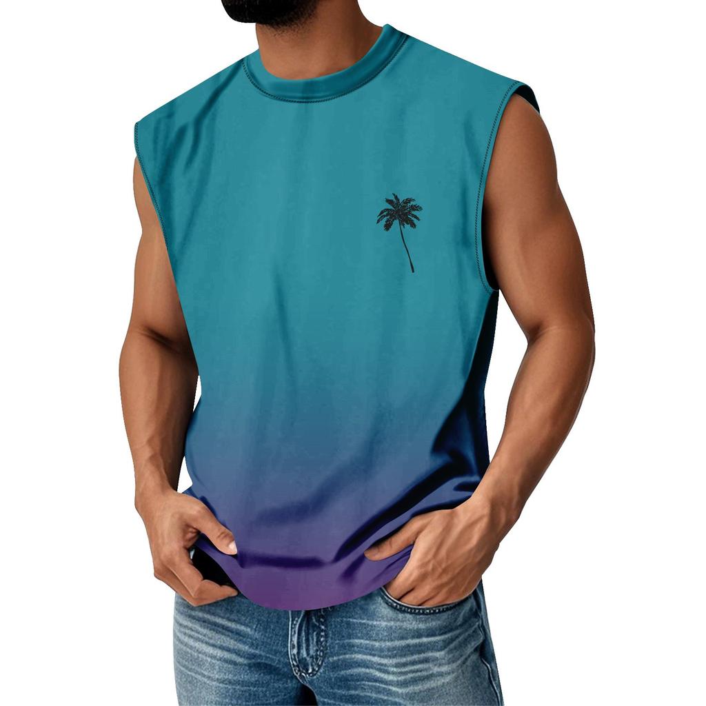 Men's Summer Print Round Neck Gradient Sports Casual Sleeveless Vest