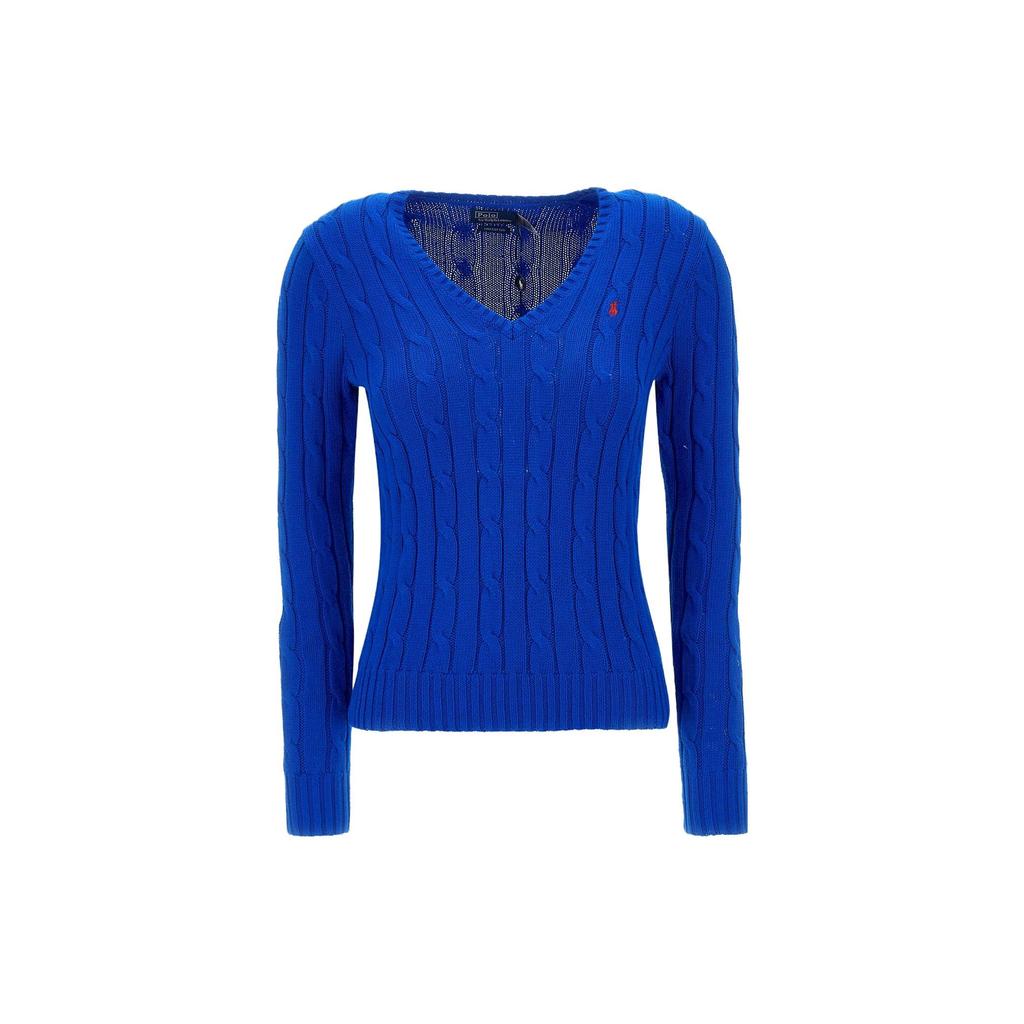 Polo Ralph Lauren Solid Color Cable Knit V-Neck Sweater Women sweater Royal-Blue 211891641-006