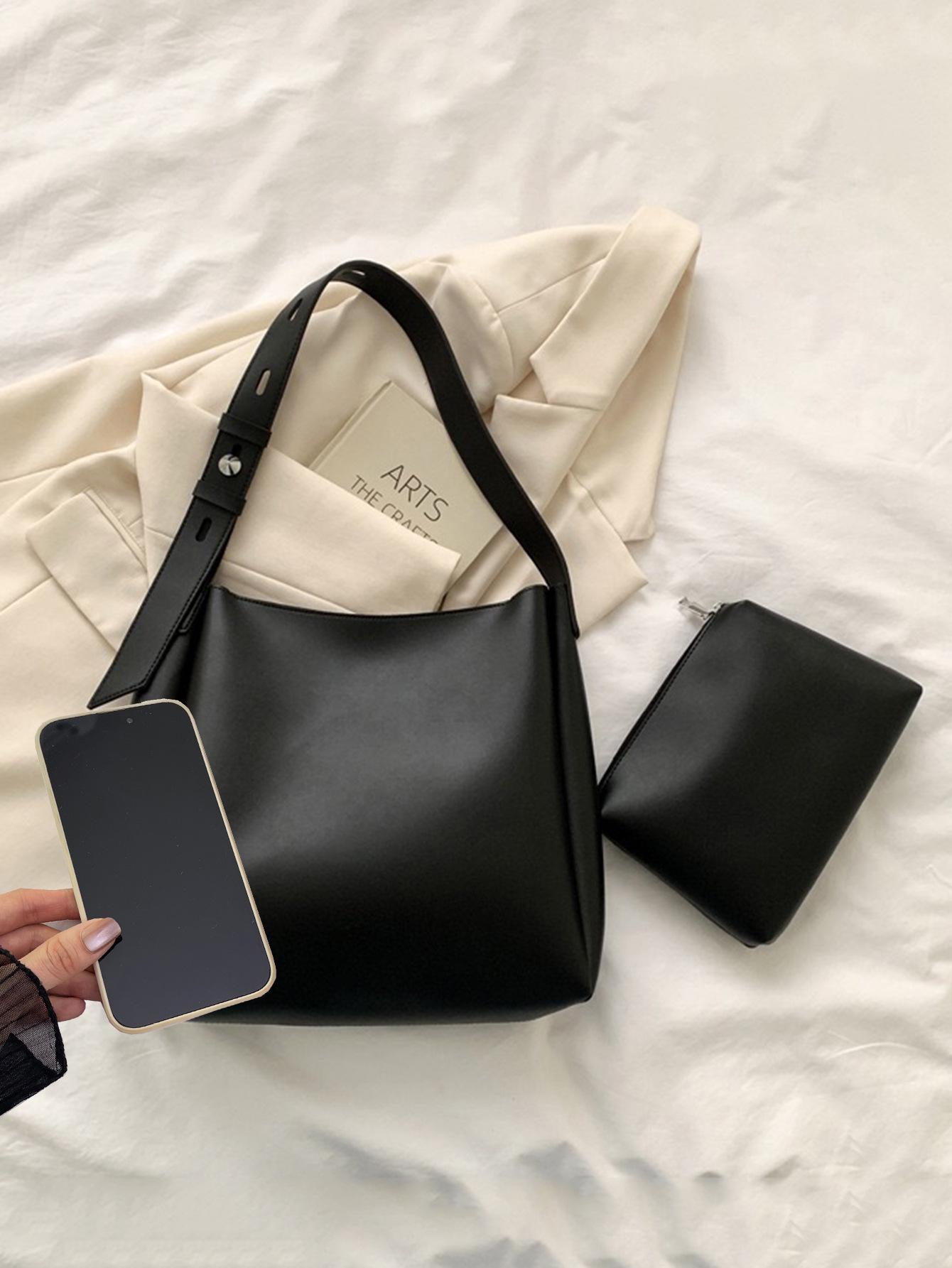 

Новое поступление ретро модная женская универсальная большая вместительная сумка-ведро через плечо чёрный