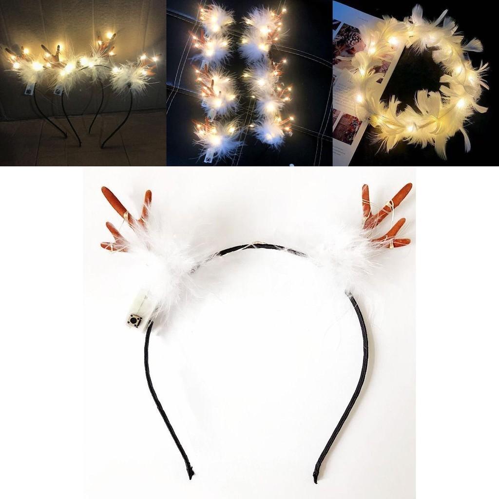 Christmas Reindeer Antlers Headband For Women And Adults With Luminous Warm Light And Cute Design