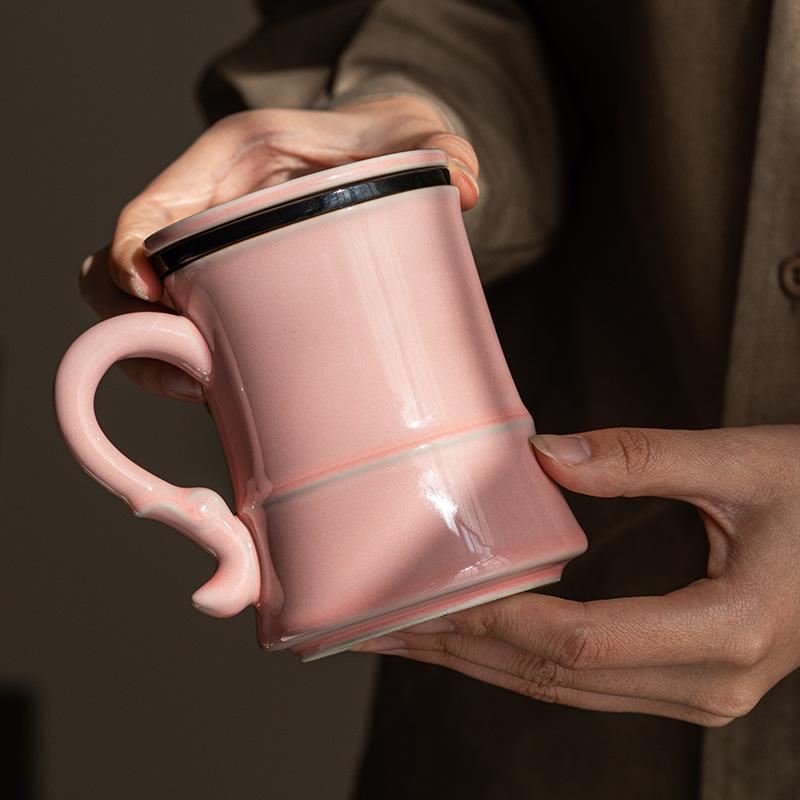 Cherry Blossom Powder Guofeng Ceramic Cup Mug Three-piece Set Pink Water Cup Gift Box Set Souvenir Mug Teacup