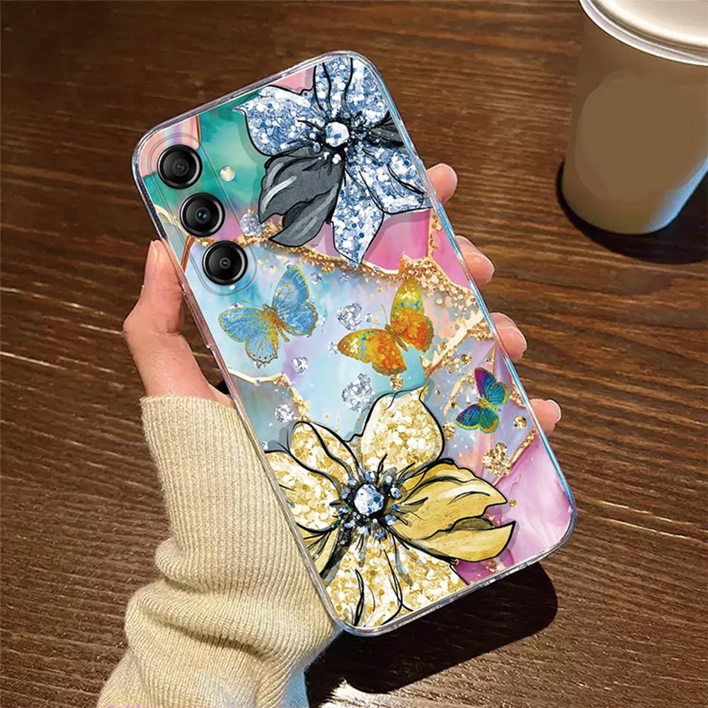

Rose Flower Butterfly Phone Case For Samsung Galaxy A56 A16 A26 A36 A07 A06 A37 A57 A21S A50 A70 A51 A17 Transparent Clear Cover sxa31