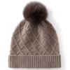 Autumn and winter new women's cashmere cycling cap headband hat rhombus grid knitted hat big hairball design soft and warm
