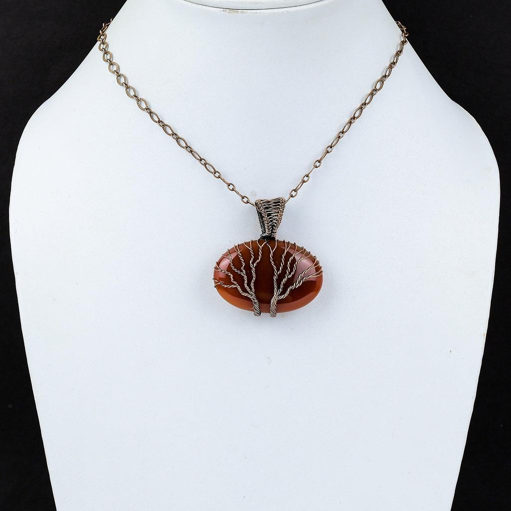 Double Tree of Life Red Carnelian Gemstone Handmade Pure Copper Wire Wrapped Beautiful Jewelry Pendant