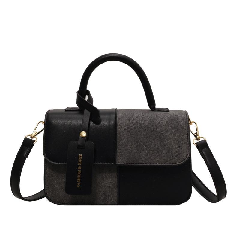 Small Bag Women's New Fashionable Versatile Shoulder Messenger Bag Splicing Contrasting Color Portable Small Square Bag