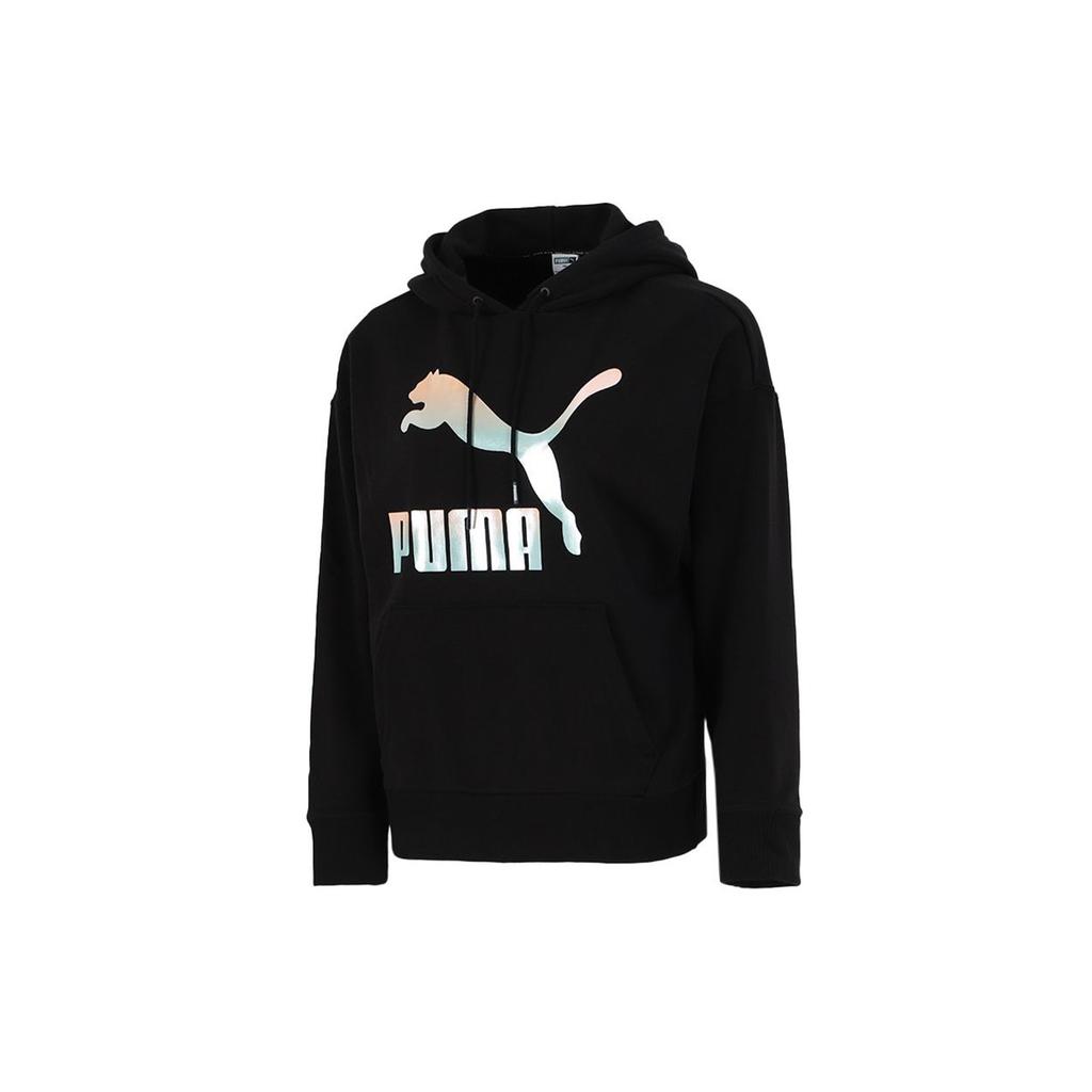 Puma Classics Logo Print Hoodie Women Tops Black 531385-71