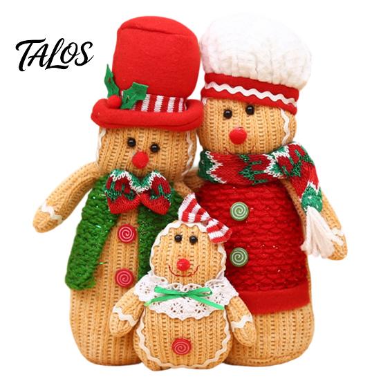 Soft Textured Christmas Figurines Plush Gingerbread Man Figures with Hat Scarf, Cute Stuffed Family Decorative Dolls for Trees of 3 Ornament