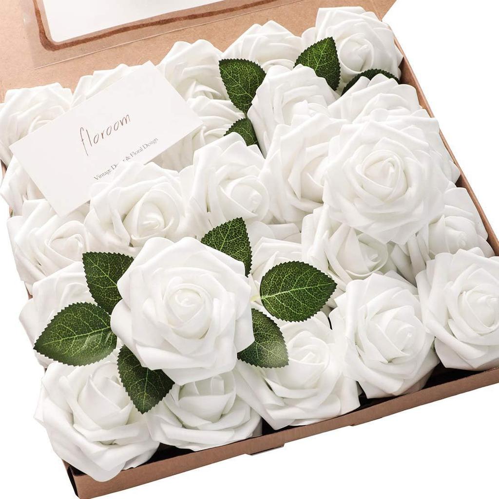 25Pcs Artificial Foam Rose Flowers with Stems for DIY Wedding Bouquets Centerpieces Mothers Day Valentines Home Party Decor