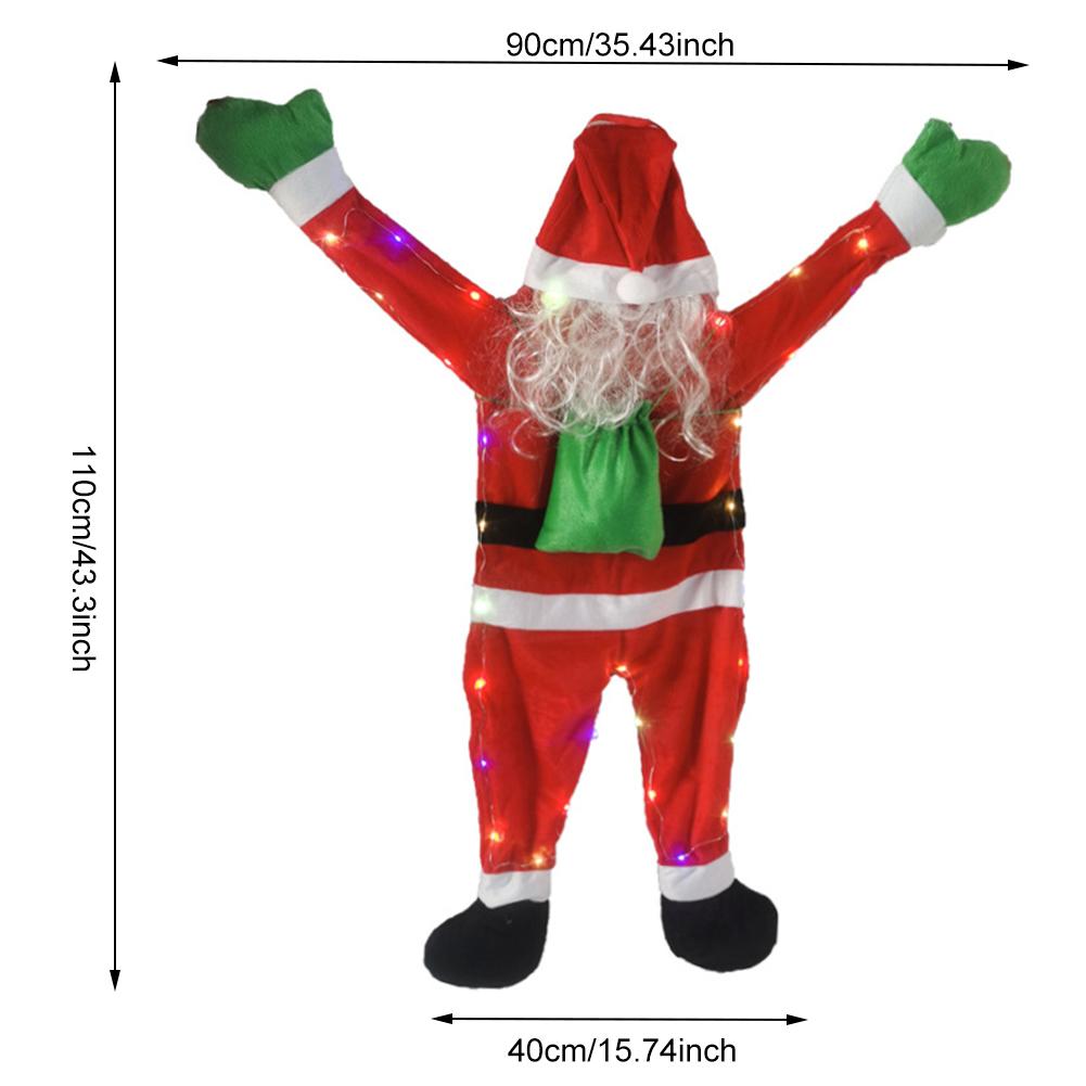 Fluffy Santa Claus Costume Hanging with LED Light Stuffed Hanging Climbing Santa Claus Suit for Xmas Tree Roof Gutter Yard Decor