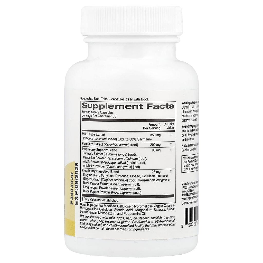 Detox Support With Milk Thistle Extract, Picrorhiza Root Extract, Turmeric Extract, Dandelion Powder And Digestive Blend, 60 Veggie Capsules