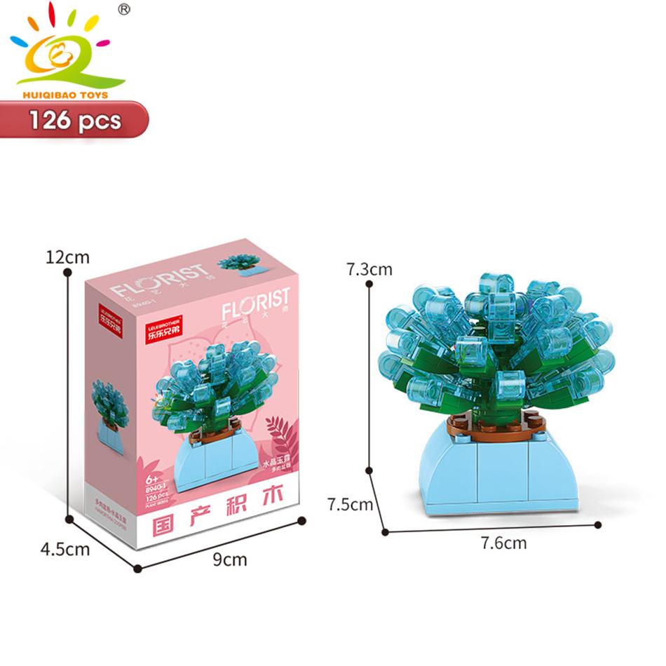 HUIQIBAO MOC Flower Succulent Potted Model Building Block DIY Eternal Bouquet Home Desk Plant Decor Brick Girl Gift Children Toy