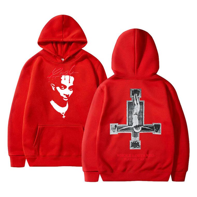 Rapper Playboi Carti Whole Lotta Red Hoodie Men Women Hip Hop Vintage Oversized Sweatshirt Streetwear Male Casual Gothic Hoodies