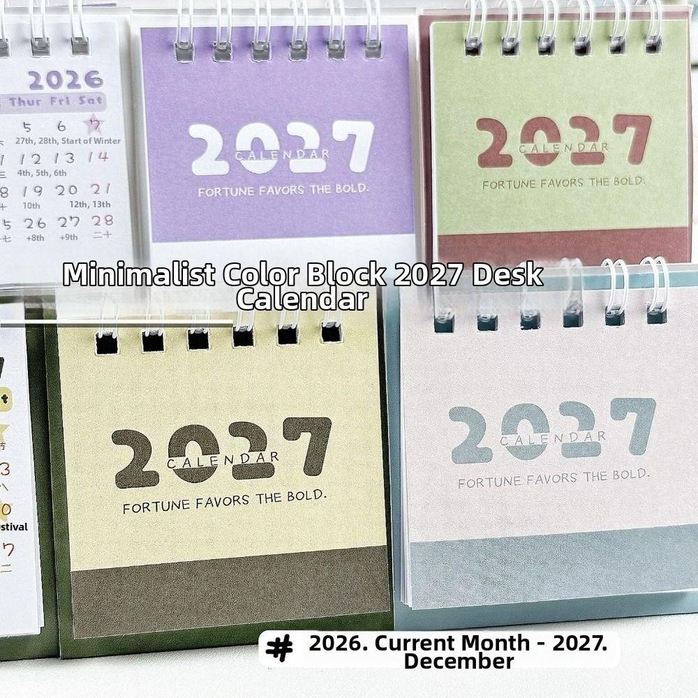 Creative 2027 Mini Calendar Thick Paper Portable Office Desktop Calendar Minimalist Spiral Binding Checklist Planner