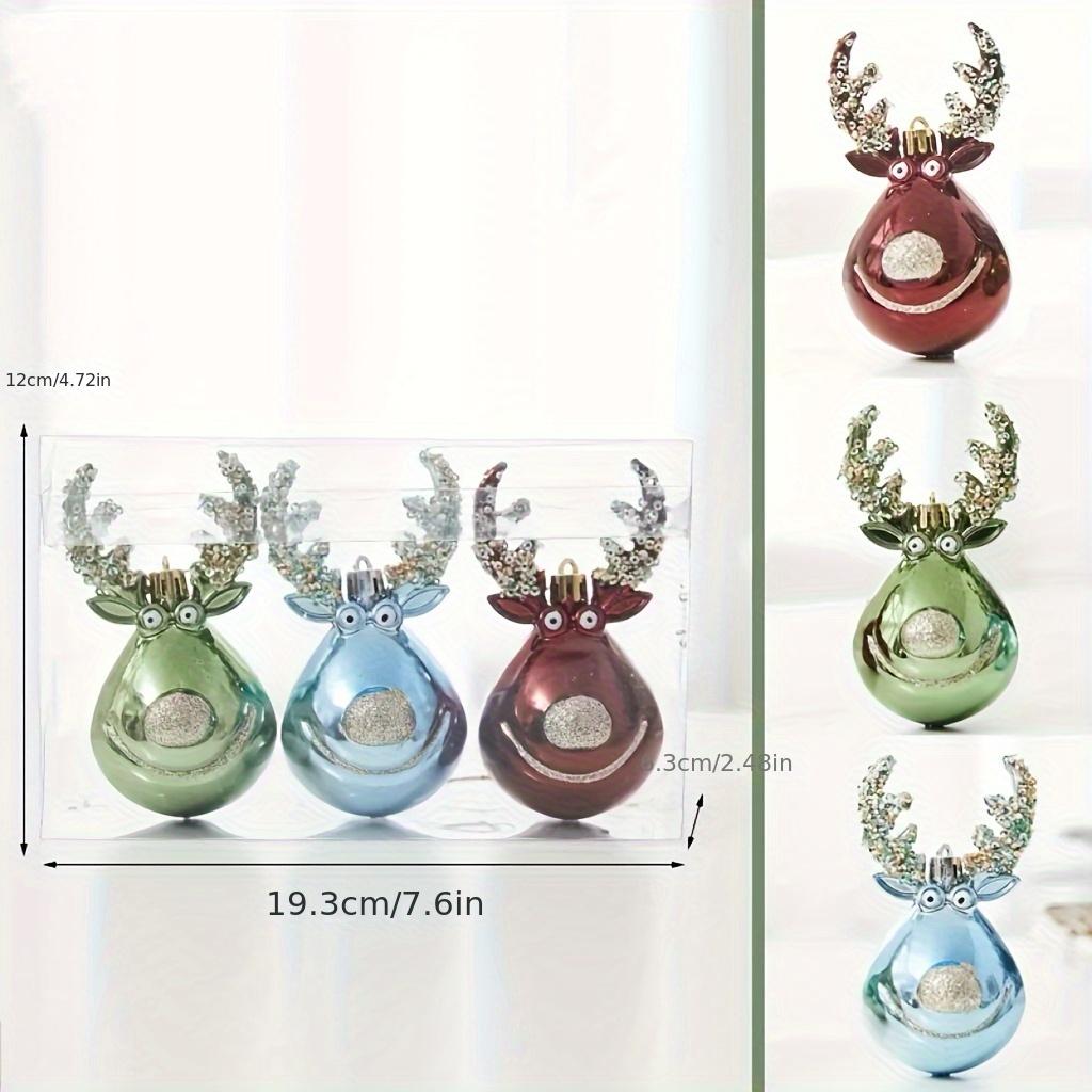

1 Набор из 3 рождественских украшений, Рождественские шары, Рождественские шары с оленями, Украшения для рождественской елки, Расписанные вручную рождественские шары