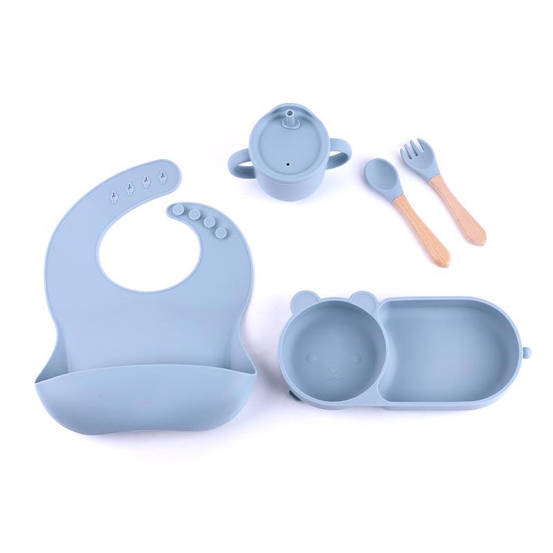 Silicone Baby Tableware Set: Bear Bowl, Plate, and Straw Cup
