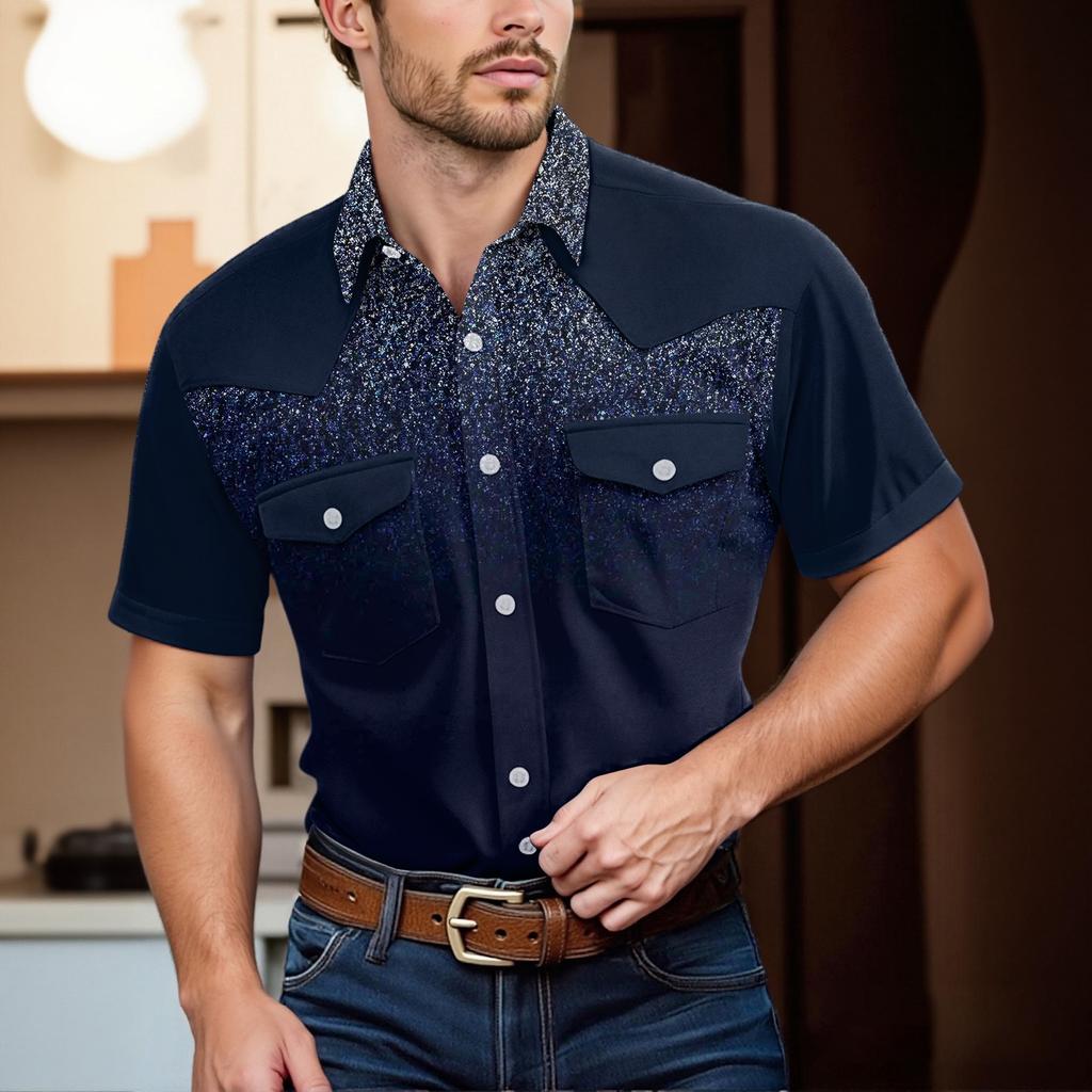 Men'S Fashionable Lapel And Shoulder Length Short Sleeved Casual Top