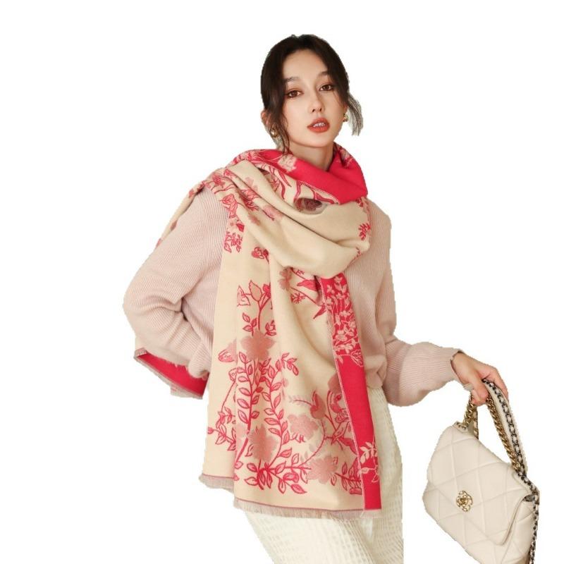 Sweet and Cute Rabbit Garden Double-sided Jacquard Scarf Girls Winter Thickened Shawl Students Warm Scarf