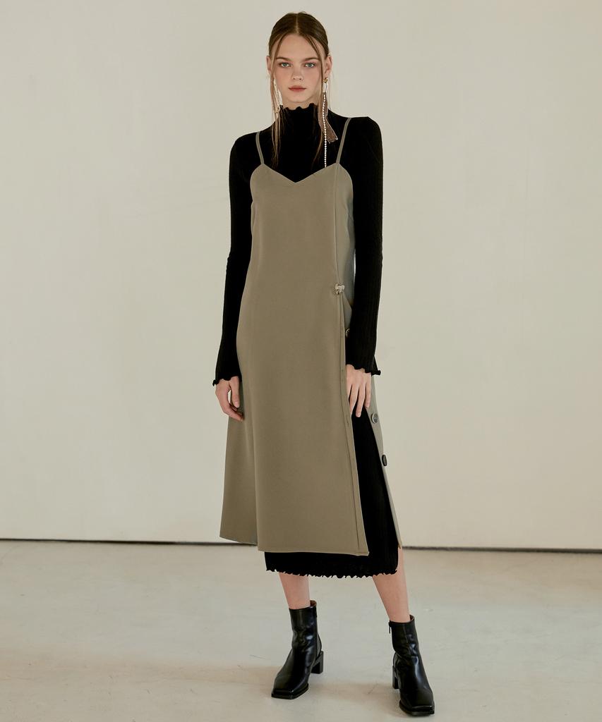 ETMON Layered Slim Long Dress Black