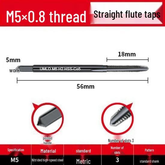 Cobalt Nitride Spiral Tap for Stainless Steel (Drill Bit: M4, M5, M6, M8, M10)