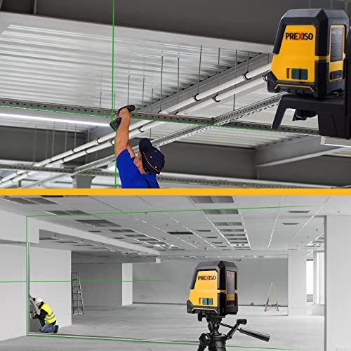 PREXISO Green Laser Level, Vertical, Horizontal, and Cross Line Switchable, 3 Beam Modes, Automatic Correction Mode & Manual Tilt Mode, Class II Laser