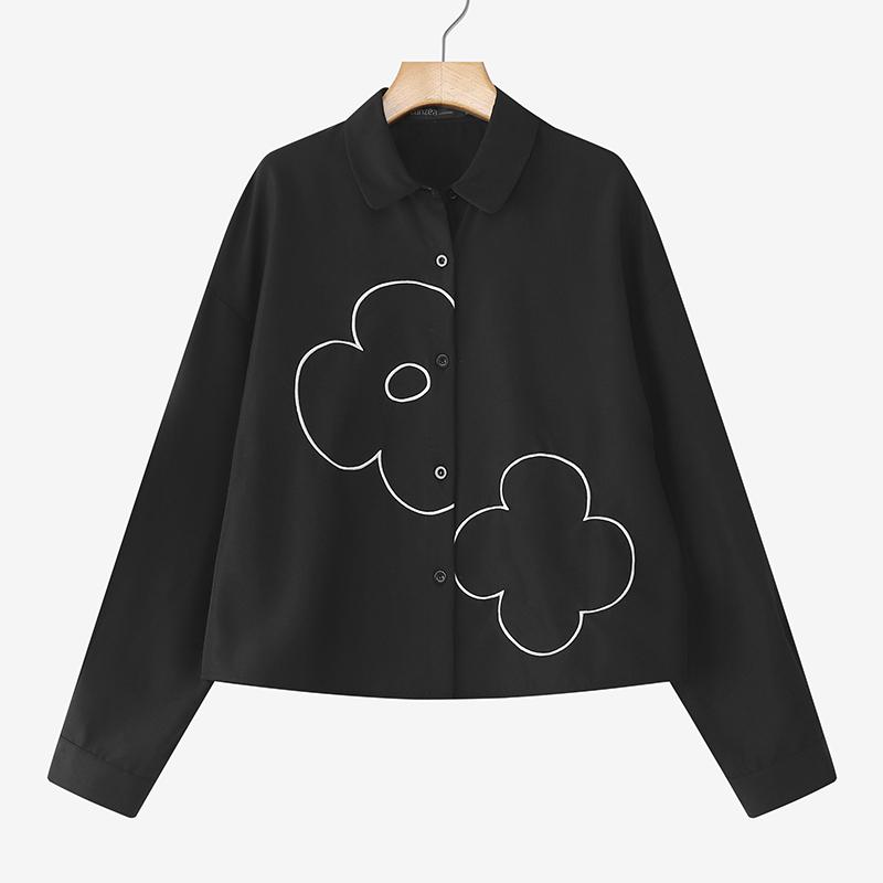 

ZANZEA Женская блузка с отложным воротником, свободного кроя, с длинным рукавом и принтом XL чёрный