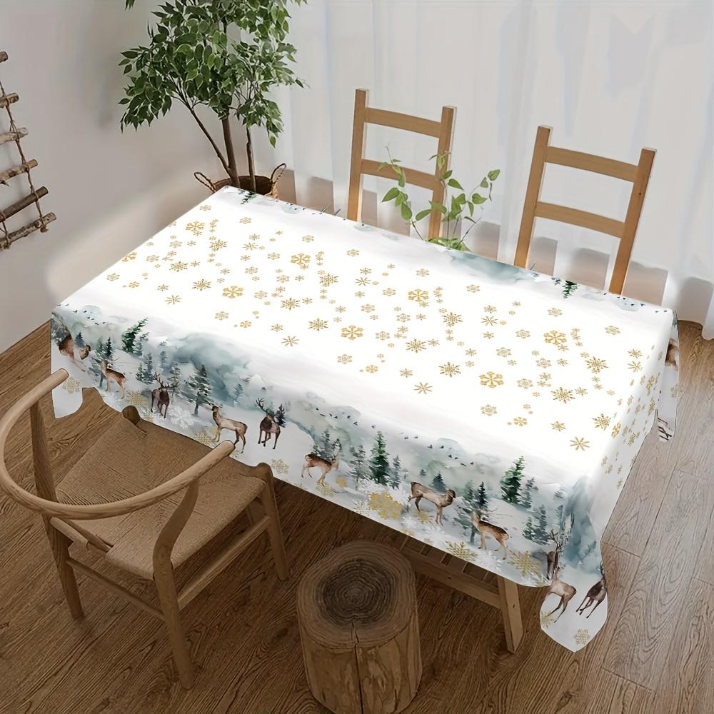 Christmas Reindeer Xmas Tree Snowflake Waterproof Tablecloth Table Decor Winter Kitchen Dining Tablecloth Christmas Decorations