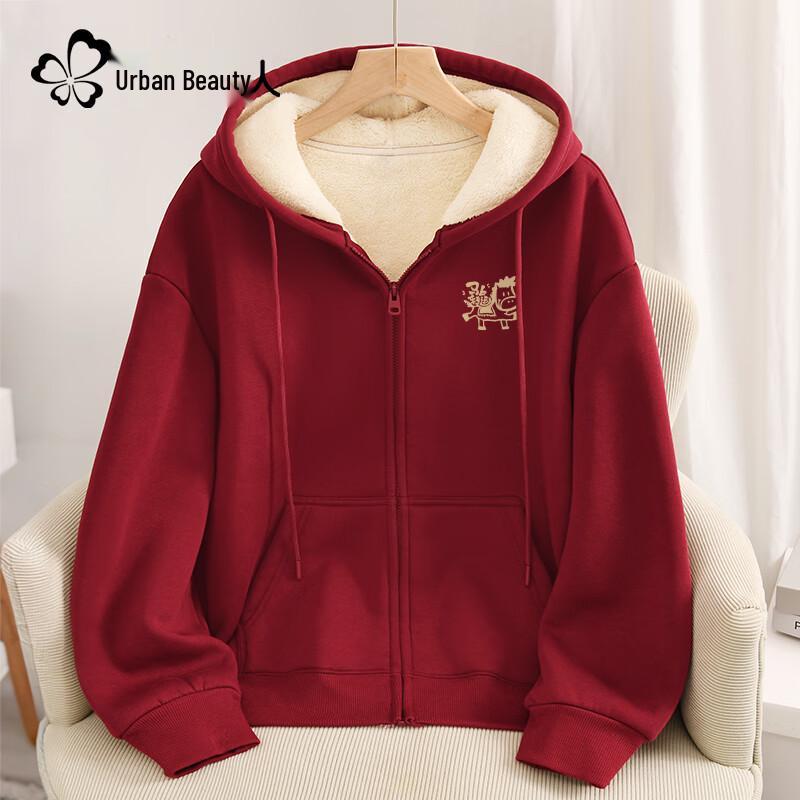 Dushi Liren Women s Red Fleece Lined Lunar New Year Hoodie S