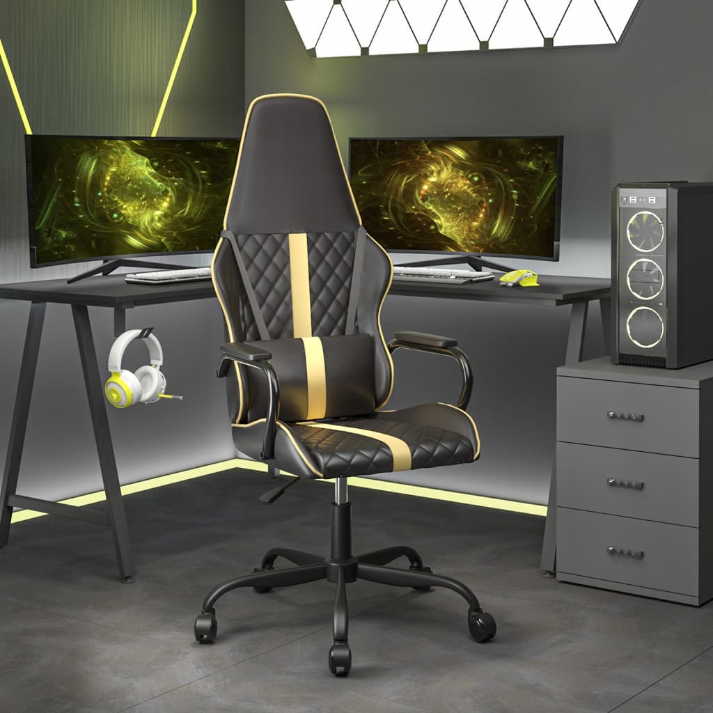 Gaming Chair In Black and Gold Synthetic Leather