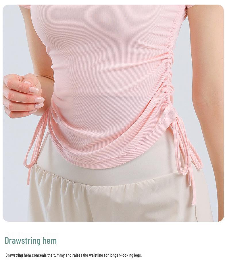 Women's V-Neck Short Sleeve Sports T-Shirt - Solid Color, Breathable, Slimming Fitness Top for Spring/Summer.