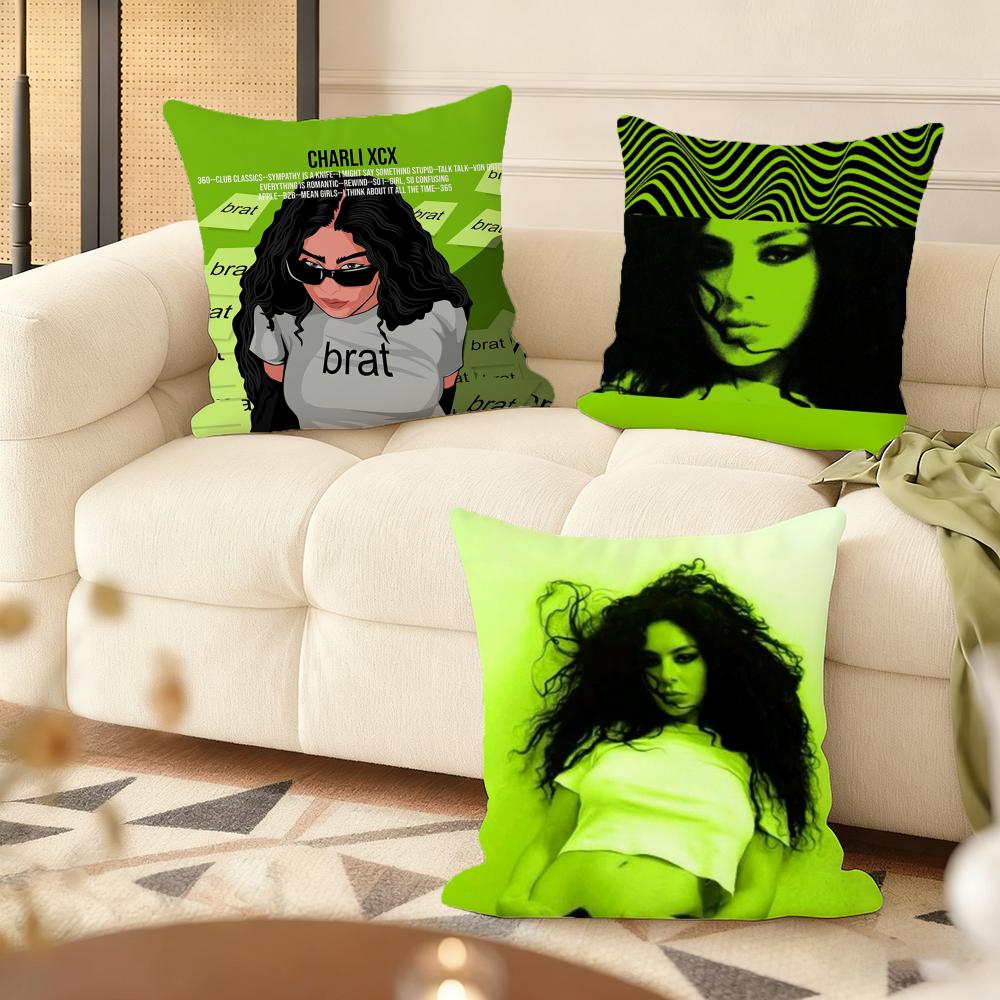 C-Charlis Xcx B-Brat Cushion Cover Soft Short Plush Pillow Cover Smooth Cozy Texture Aesthetic Cushion Case Home Decor