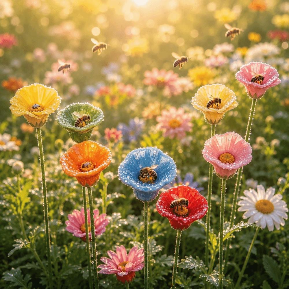 3pcs Ceramic Bee Butterfly Water Dispenser Multi-function Artificial Flower Garden