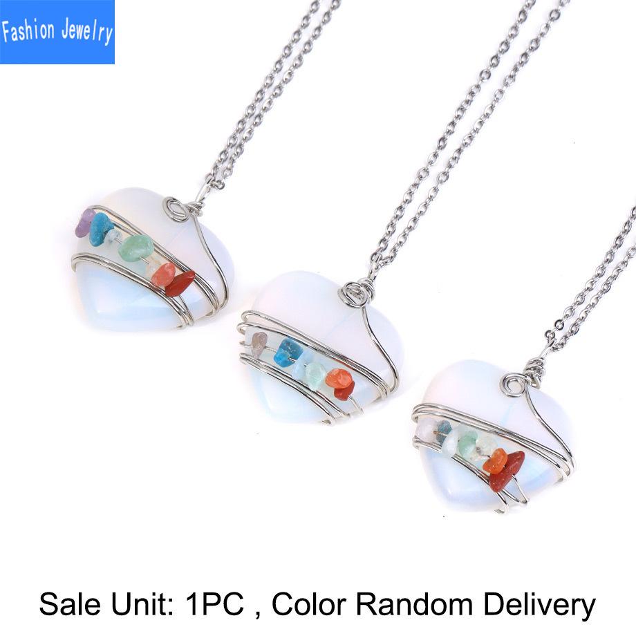 Natural stone crystal heart-shaped winding colorful gravel pendant necklace personalized fashion jewelry
