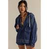 Women Loose Fit Denim Hooded Jacket with Zipper and Drawstring Multi Color Casual Jacket