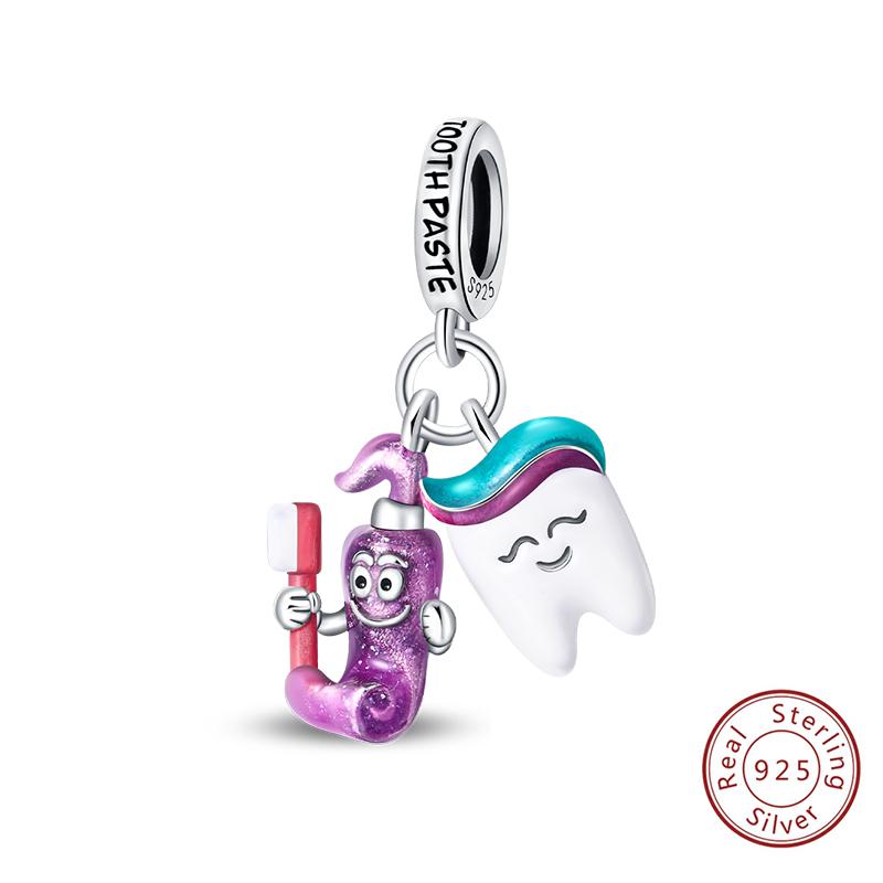 Silve Charms Beads Doctor'S Teeth Dentist Charms First Aid Kit Dangle For Bracelet Occupation Jewelry Gift