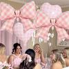 4pcs/Set Pink Checkered Bow Love Balloons Plaid Pattern Baptism Birthday Wedding Festival Party Decoration Festive Photo Props