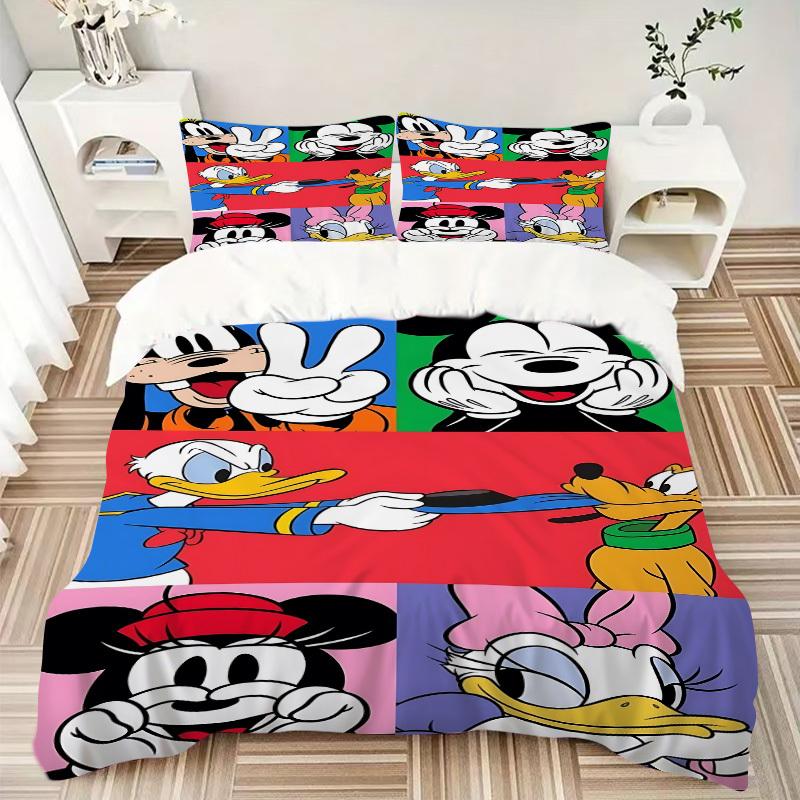 3pcs Mickey, Minnie Printed Bedding Set, Breathable And Soft, Machine Washable, Christmas Gift, Suitable for Bedroom Decoration, 087