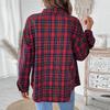 Women Streetwear Long Sleeve Tee Shirt Turndown Collar Grid Top Blouse Casual Wear Ladies Fashion