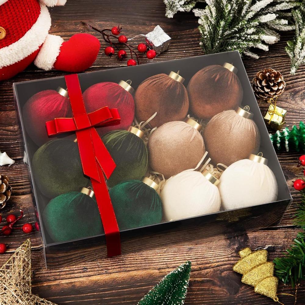 12PCS High-quality Plastic Flocked Christmas Ball 8cm Multicolor Christmas Tree Balls Suspensable Xmas Baubles Scene Supplies