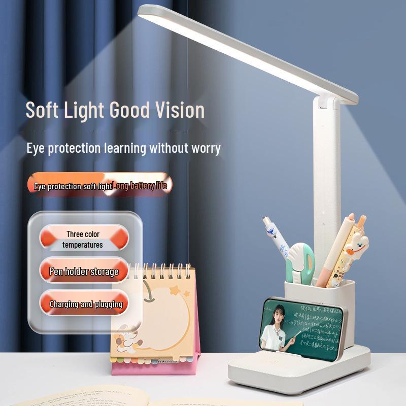 Rechargeable LED Student Desk Lamp with Pen Holder - Eye Protection, Dual-Use (Plug-In & Rechargeable)