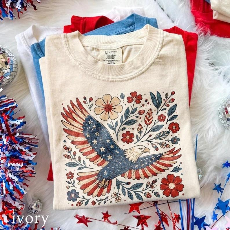 4th July 250th Year Shirts, Patriotic Eagle America Graphic Tee, Freedom America S