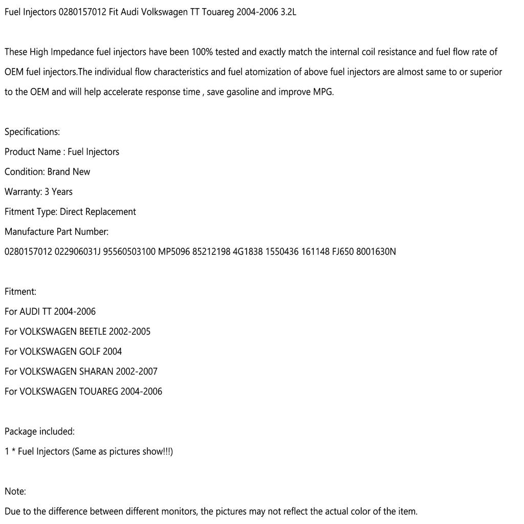 1Pcs Fuel Injectors 0280157012 for Volkswagen TT Touareg 2004-2006 3.2L