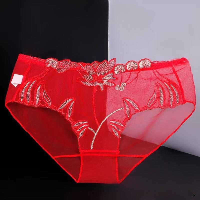 Transparent Mesh Panties for Women Lace Sexy Underwear Low-Waist Female Traceless Underpants Perspective Briefs Lingerie