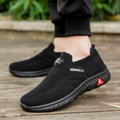 Frühling und Herbst neue Herrenschuhe Einschlupf-Dad-Schuhe Fliegendes Strickmesh Herren Freizeitsportschuhe Mittelalte und ältere Laufschuhe Herren