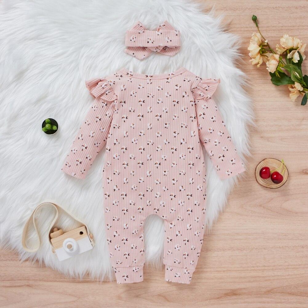 Baby Cute Floral Pit Strip Long-sleeved Jumpsuit Romper Romper Light Green 100cm