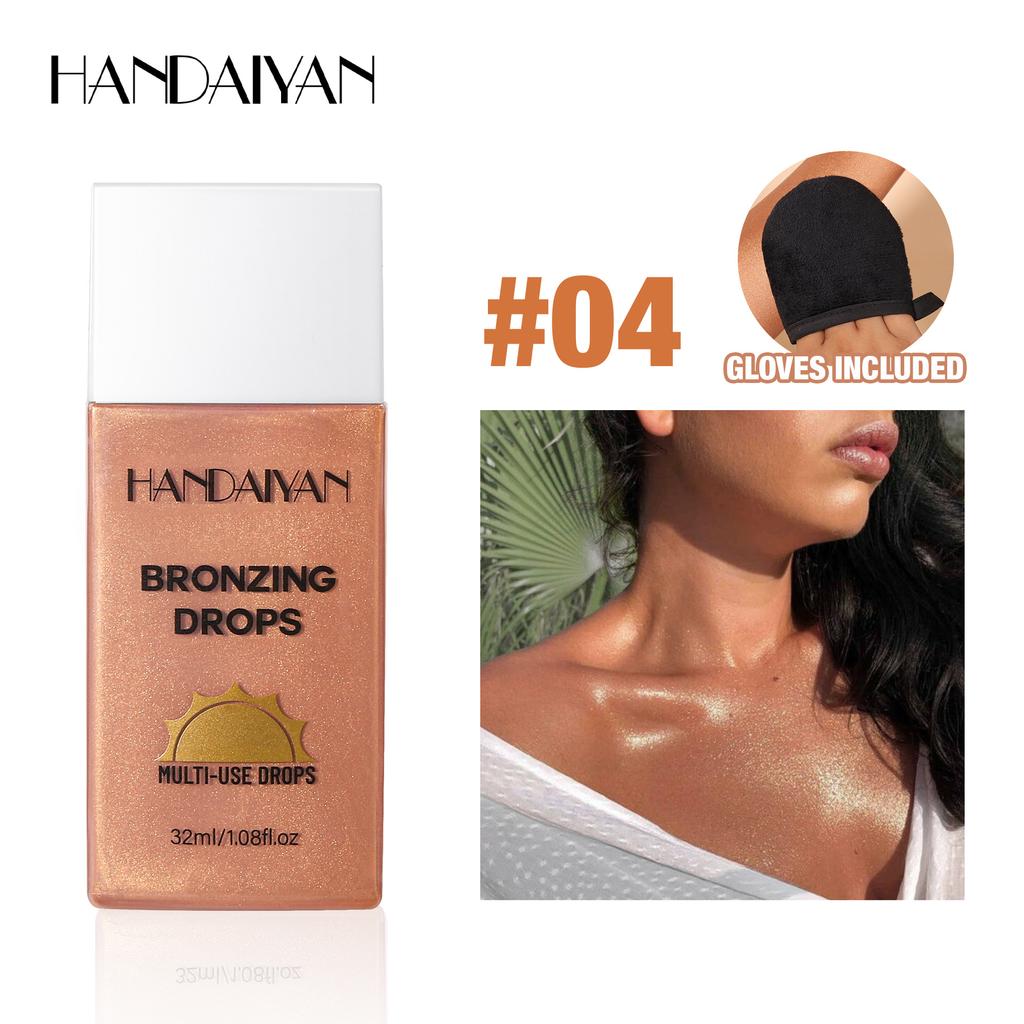 Bronzing Drops, Multi-Use Face and Body Liquid Highlighter, Shimmer Sun-Kissed Illuminating Tanning Drops, Radiant Glow Makeup for Face and Body